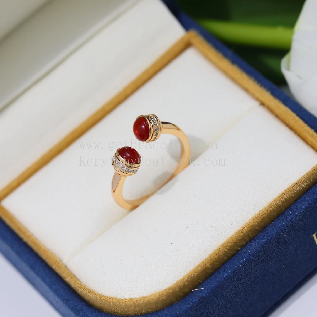 Piaget Possession Open Ring With Diamonds and Carnelian Cabochons Rose Gold