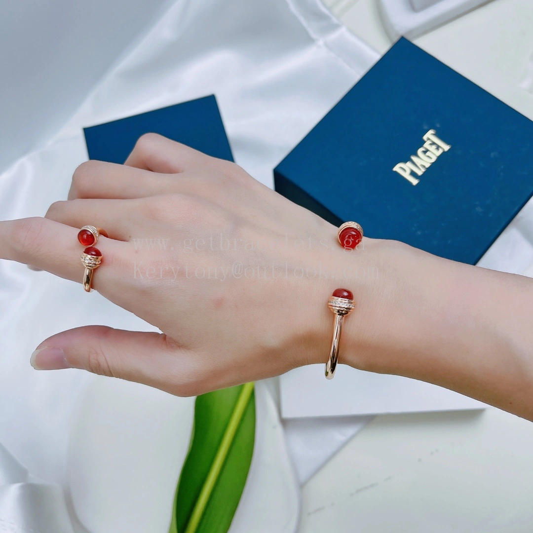 Piaget Possession Open Ring With Diamonds and Carnelian Cabochons Rose Gold