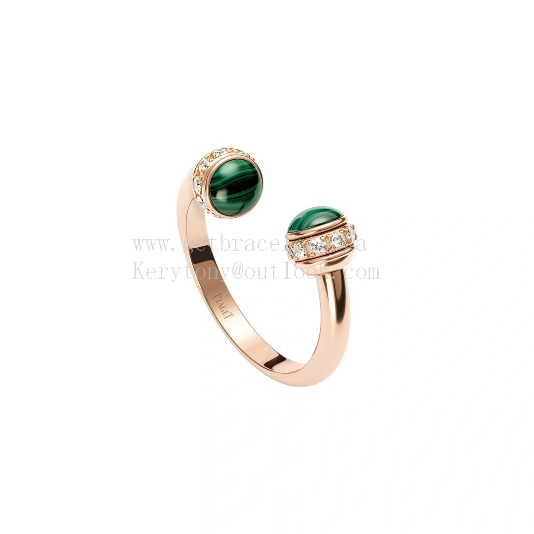 Piaget Possession Open Ring With Diamonds and Malachite Cabochons Rose Gold