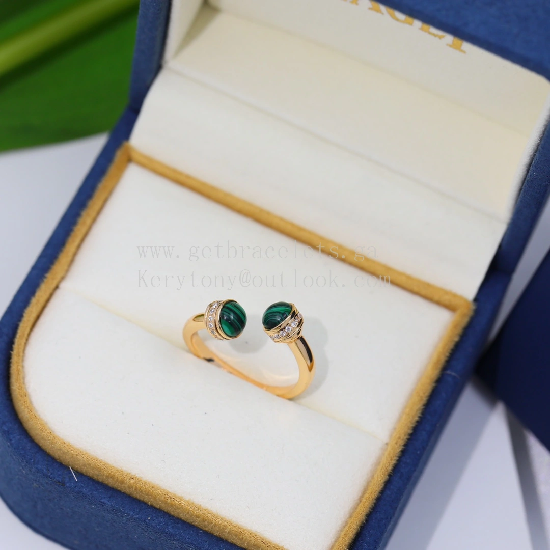 Piaget Possession Open Ring With Diamonds and Malachite Cabochons Rose Gold