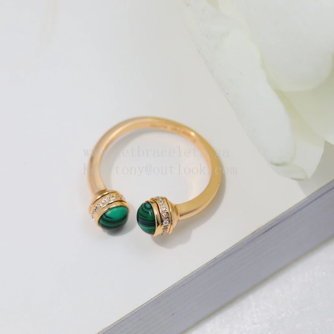 Piaget Possession Open Ring With Diamonds and Malachite Cabochons Rose Gold