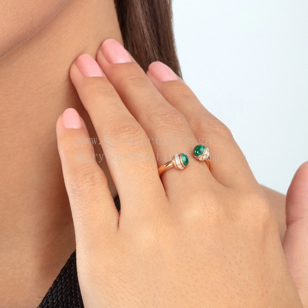 Piaget Possession Open Ring With Diamonds and Malachite Cabochons Rose Gold