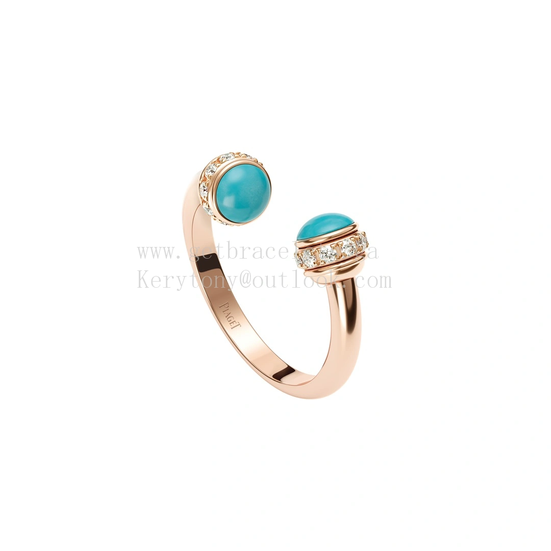 Piaget Possession Open Ring With Diamonds and Turquoise Cabochons Rose Gold