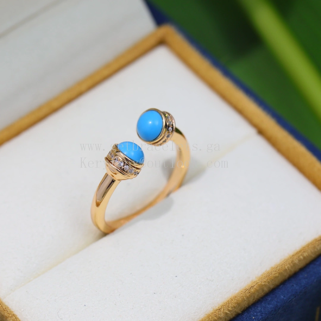 Piaget Possession Open Ring With Diamonds and Turquoise Cabochons Rose Gold