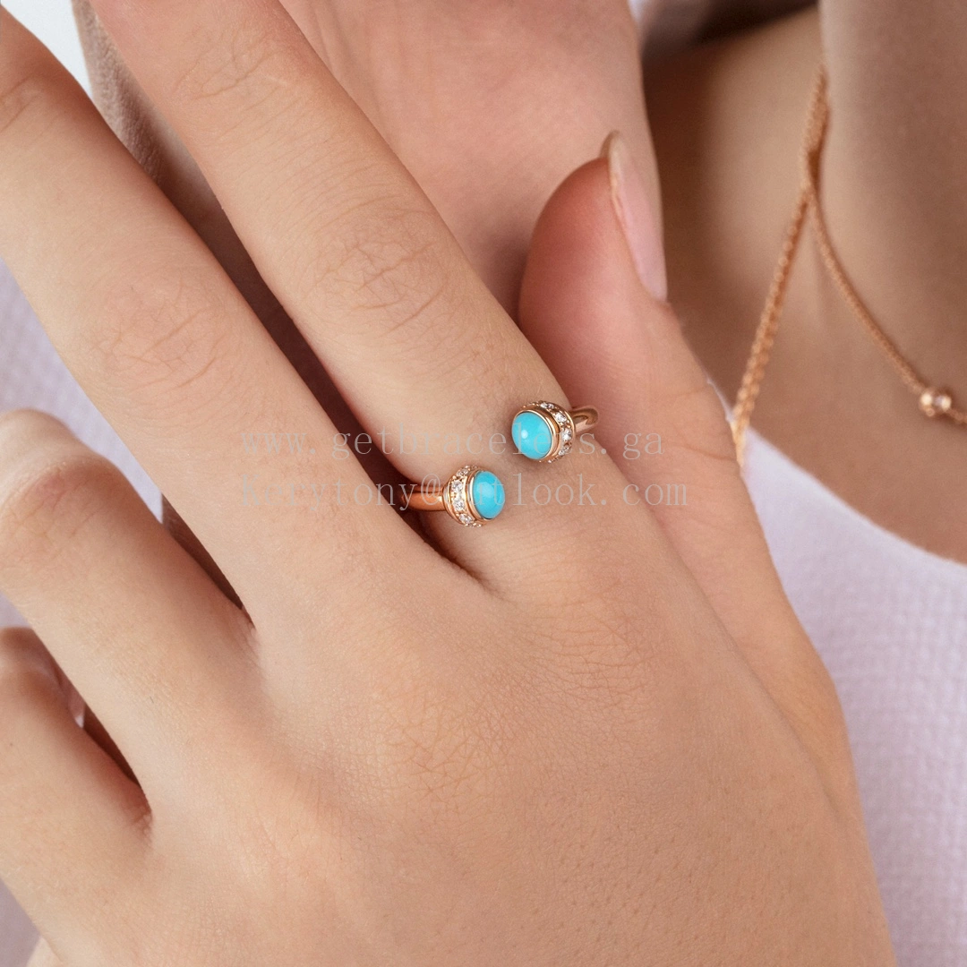 Piaget Possession Open Ring With Diamonds and Turquoise Cabochons Rose Gold