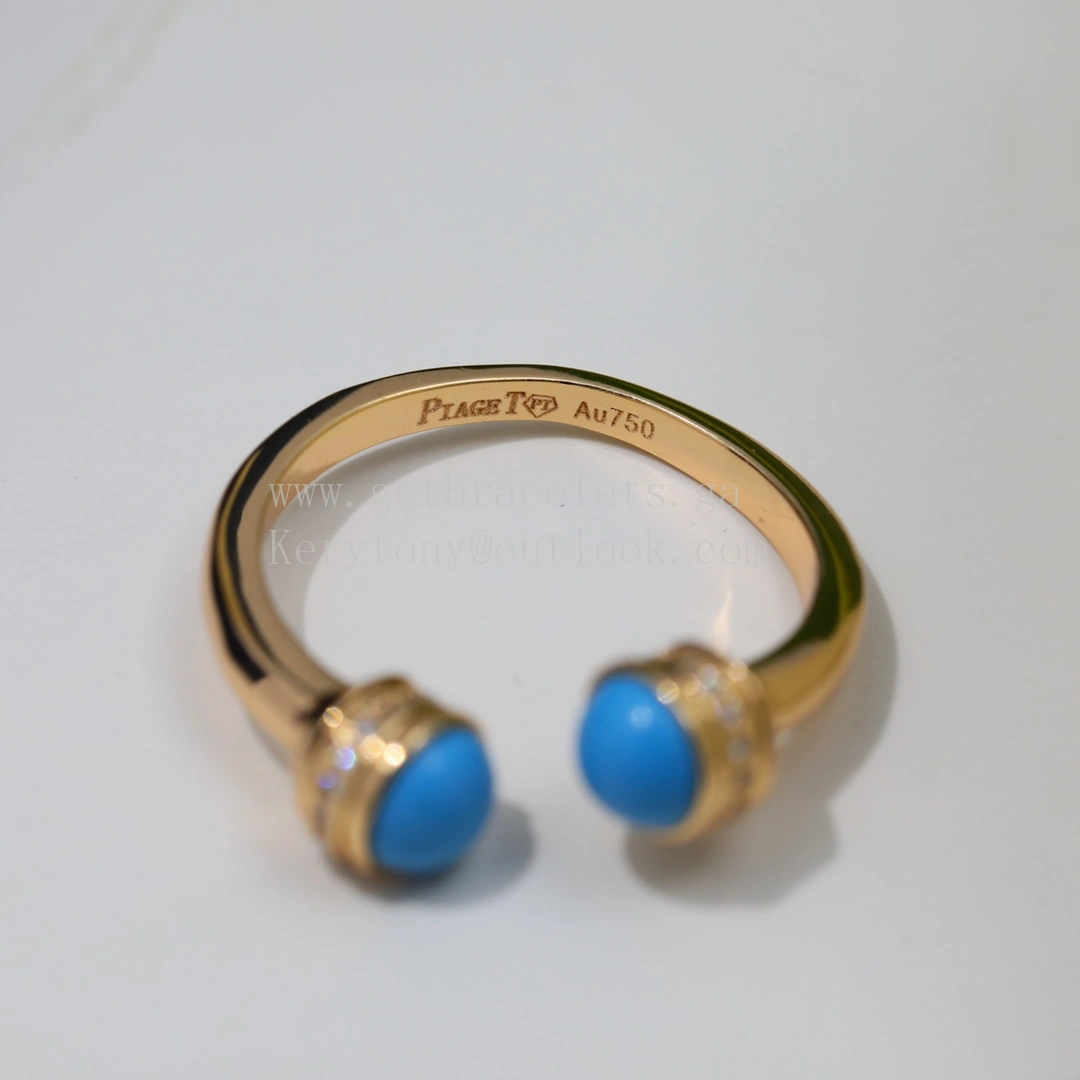 Piaget Possession Open Ring With Diamonds and Turquoise Cabochons Rose Gold