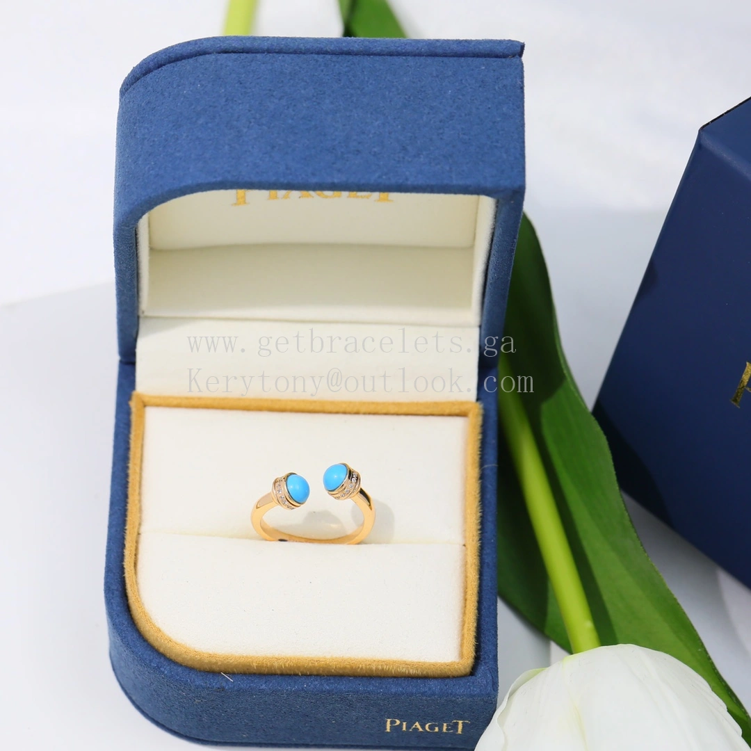 Piaget Possession Open Ring With Diamonds and Turquoise Cabochons Rose Gold