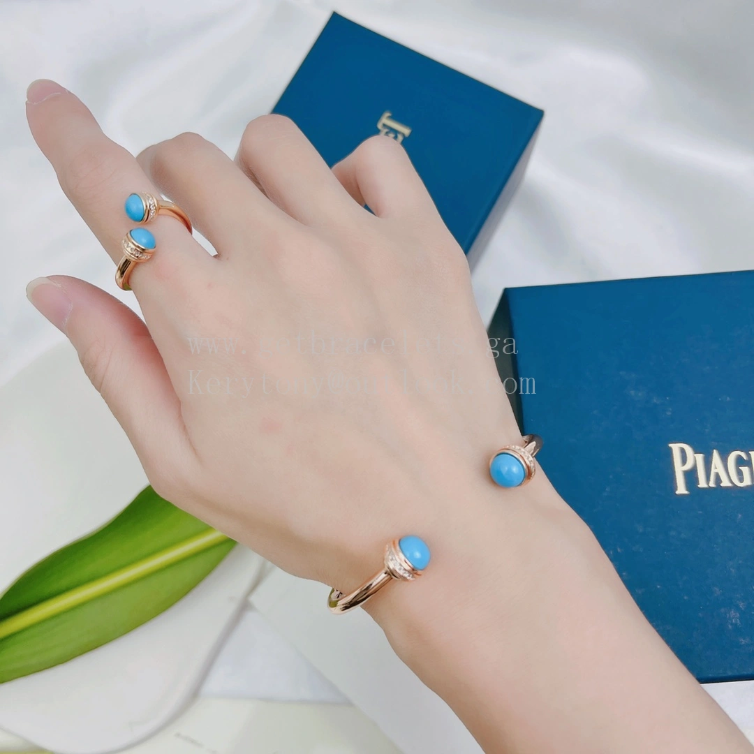 Piaget Possession Open Ring With Diamonds and Turquoise Cabochons Rose Gold