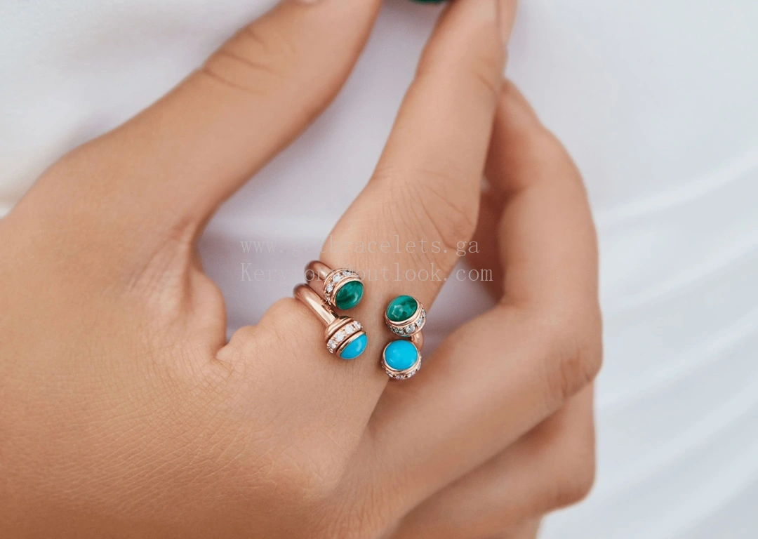 Piaget Possession Open Ring With Diamonds and Turquoise Cabochons Rose Gold