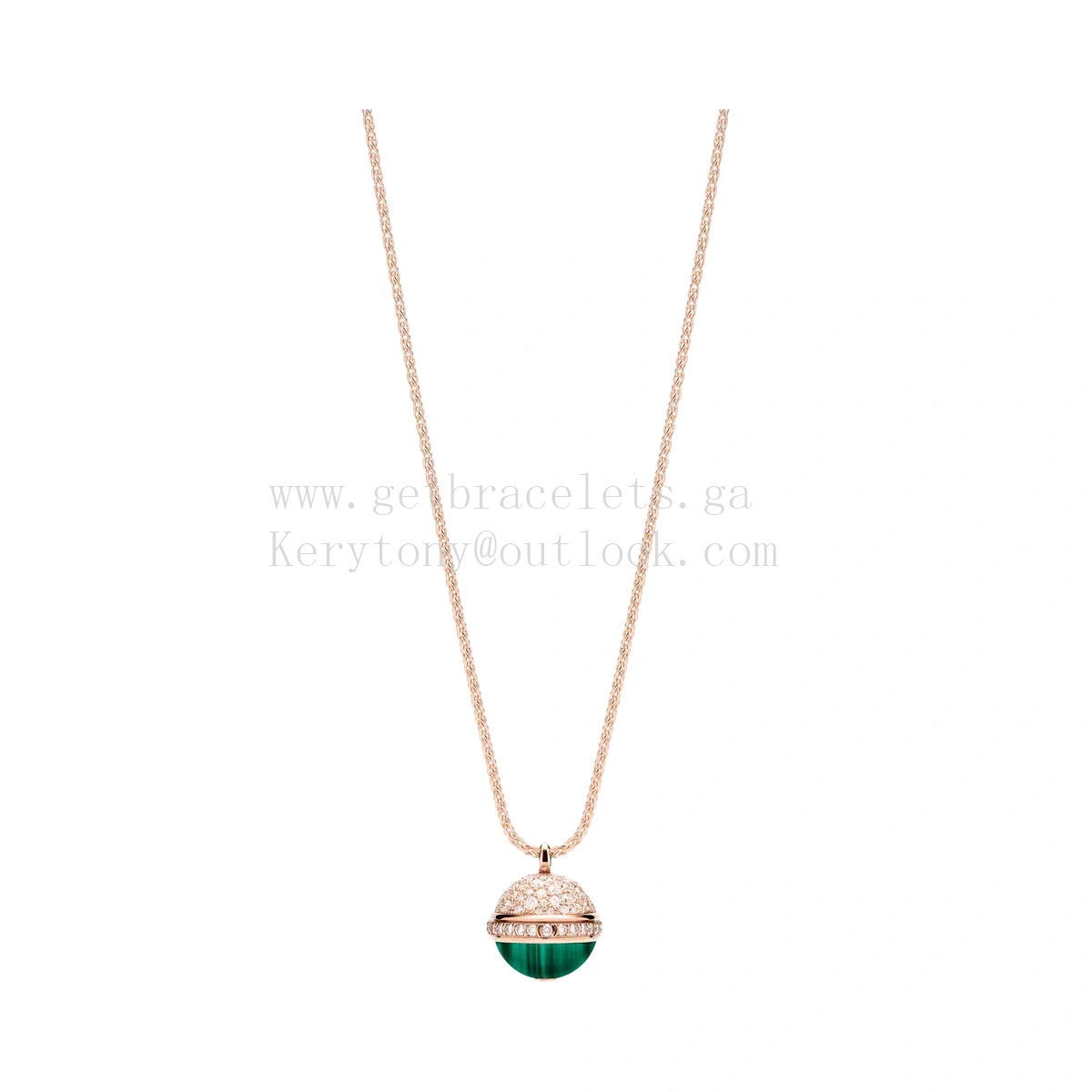 Piaget Possession Pendant Malachite Cabochon with Pave Diamonds Rose Gold