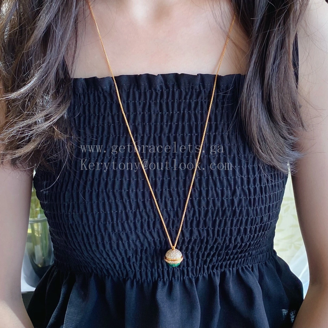 Piaget Possession Pendant Malachite Cabochon with Pave Diamonds Rose Gold