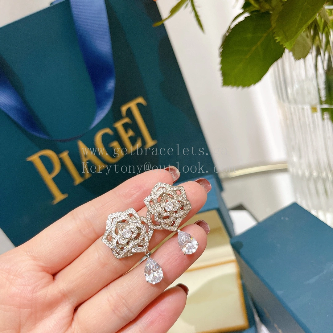 Piaget Rose Earrings 925 Silver with Diamonds
