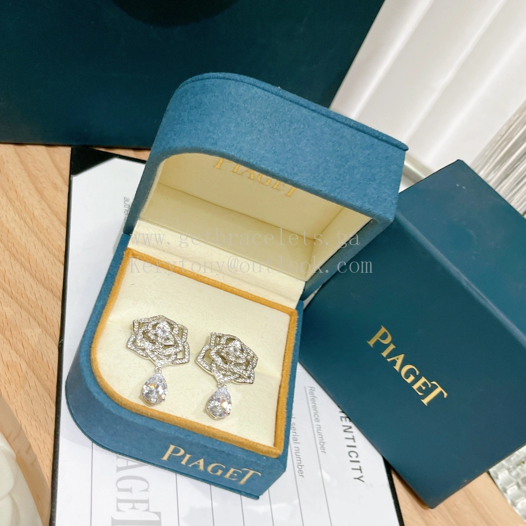 Piaget Rose Earrings 925 Silver with Diamonds