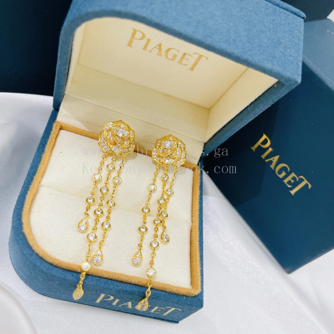 Piaget Rose Earrings Champagne Gold With Pave Diamonds