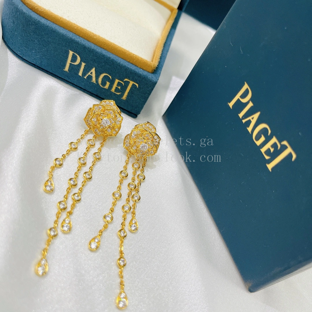 Piaget Rose Earrings Champagne Gold With Pave Diamonds