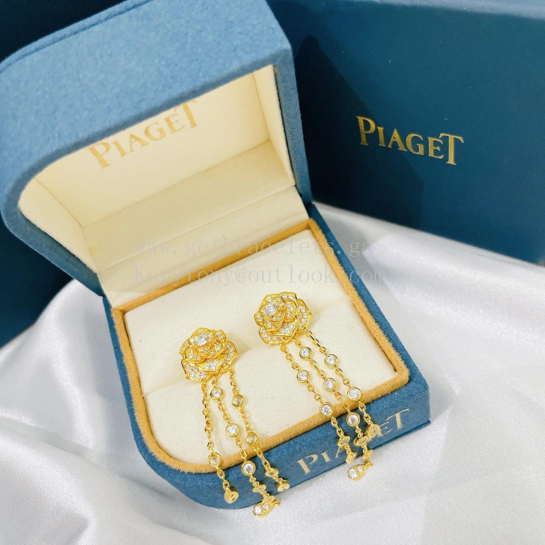 Piaget Rose Earrings Champagne Gold With Pave Diamonds
