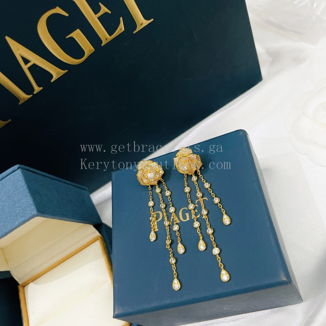 Piaget Rose Earrings Champagne Gold With Pave Diamonds