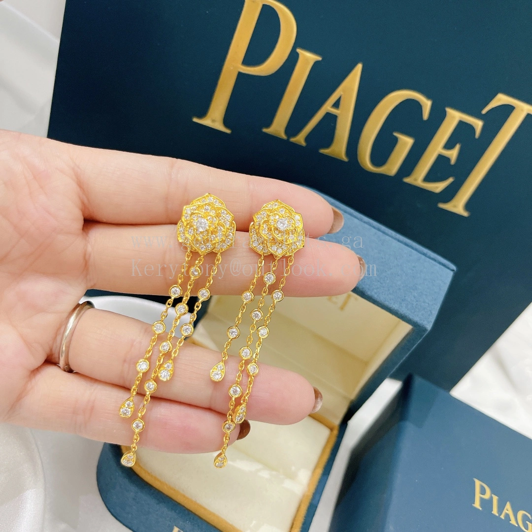 Piaget Rose Earrings Champagne Gold With Pave Diamonds