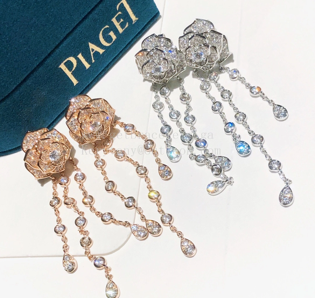 Piaget Rose Earrings With Pave Diamonds White Gol Rose Gold