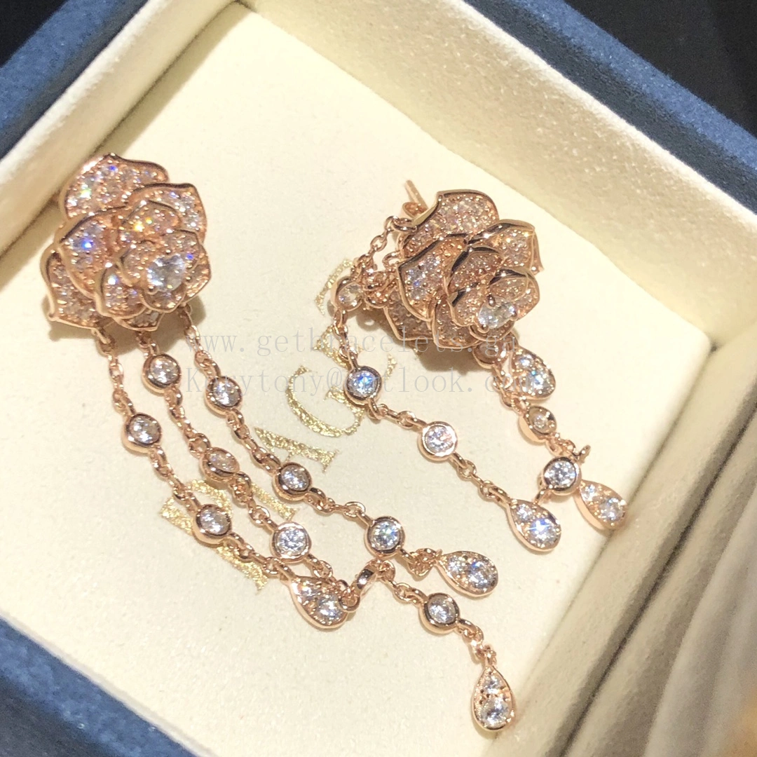 Piaget Rose Earrings With Pave Diamonds White Gol Rose Gold