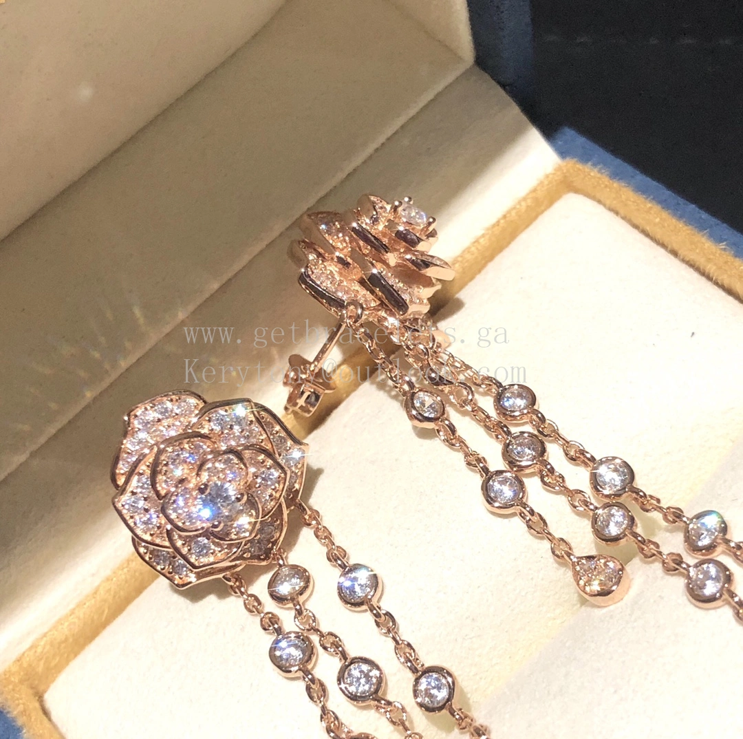 Piaget Rose Earrings With Pave Diamonds White Gol Rose Gold