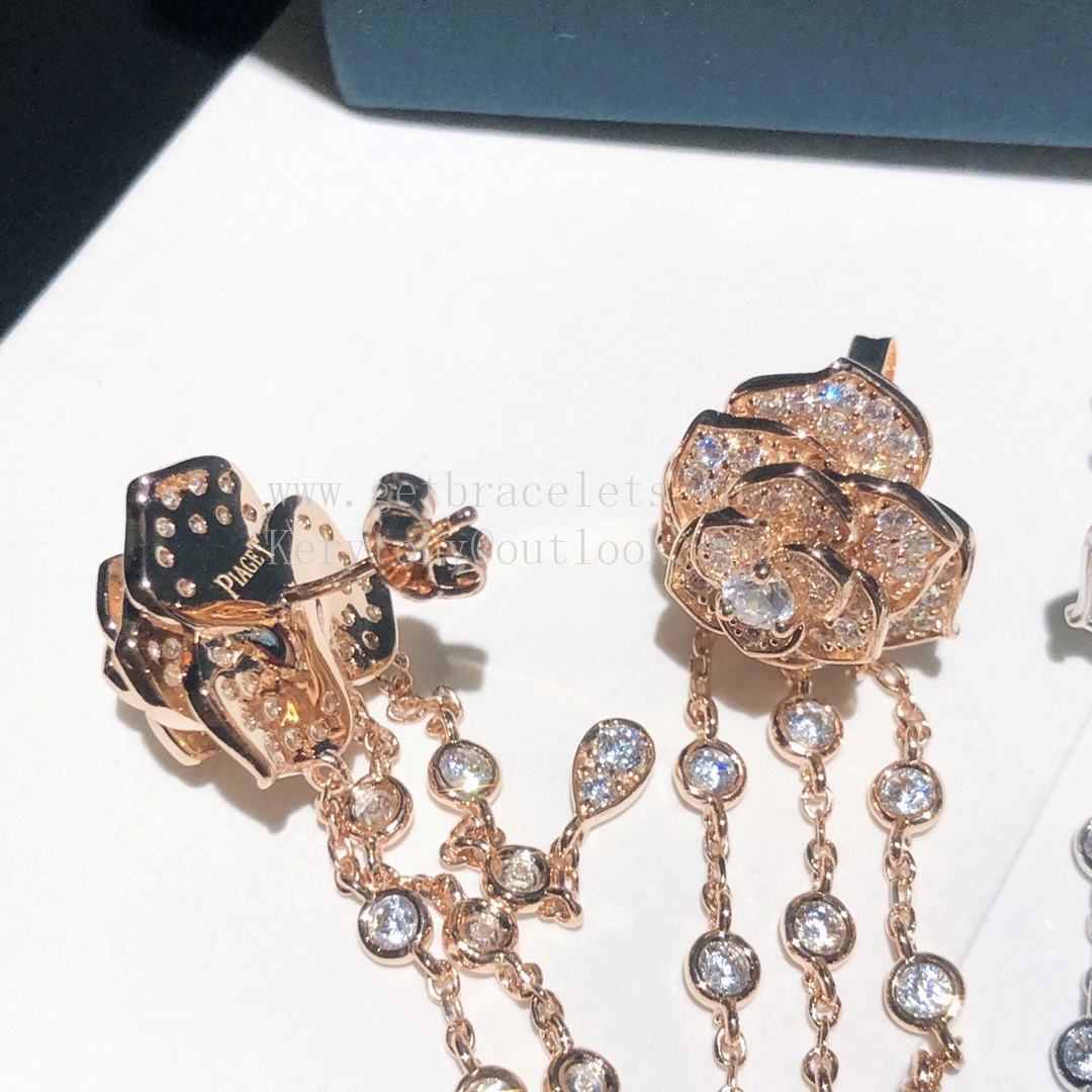 Piaget Rose Earrings With Pave Diamonds White Gol Rose Gold
