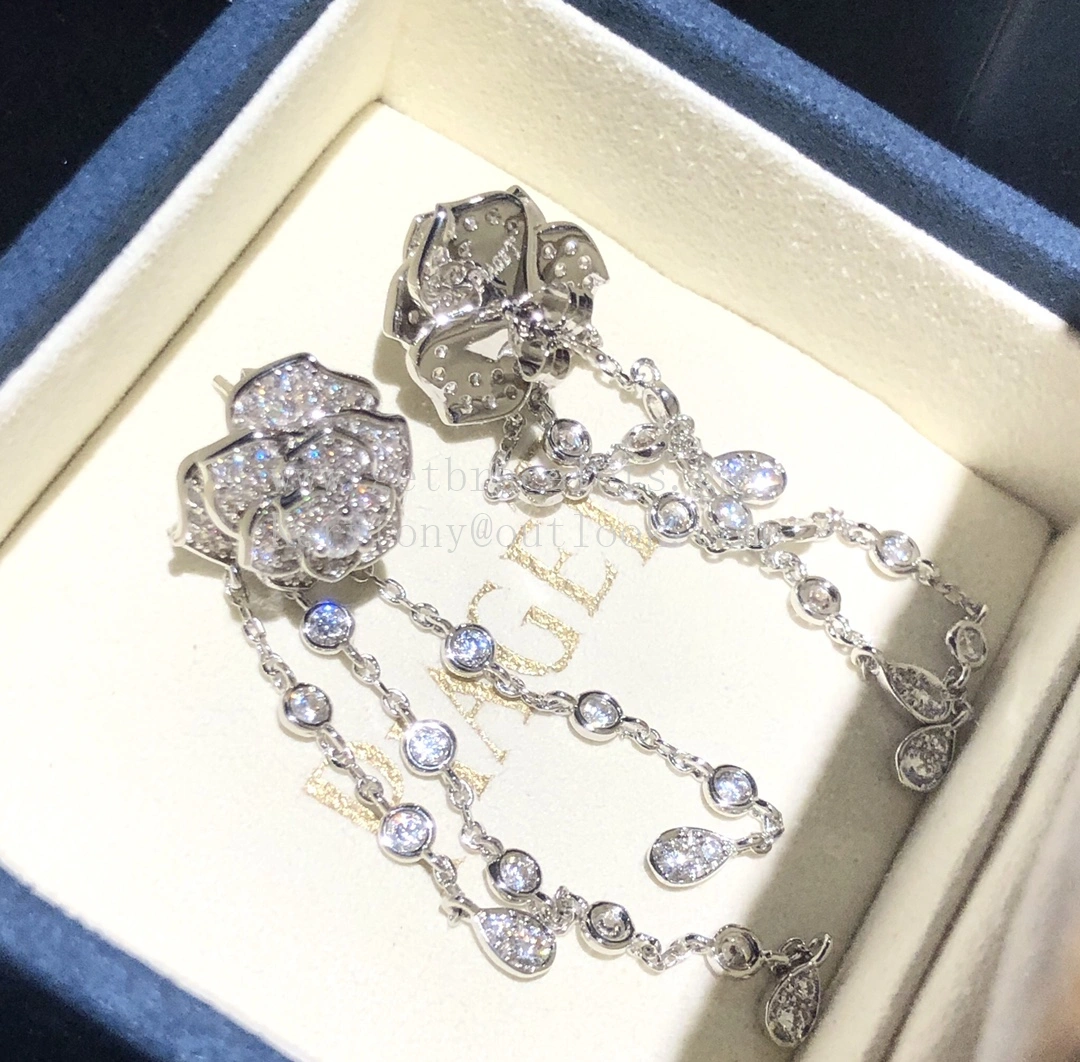 Piaget Rose Earrings With Pave Diamonds White Gol Rose Gold