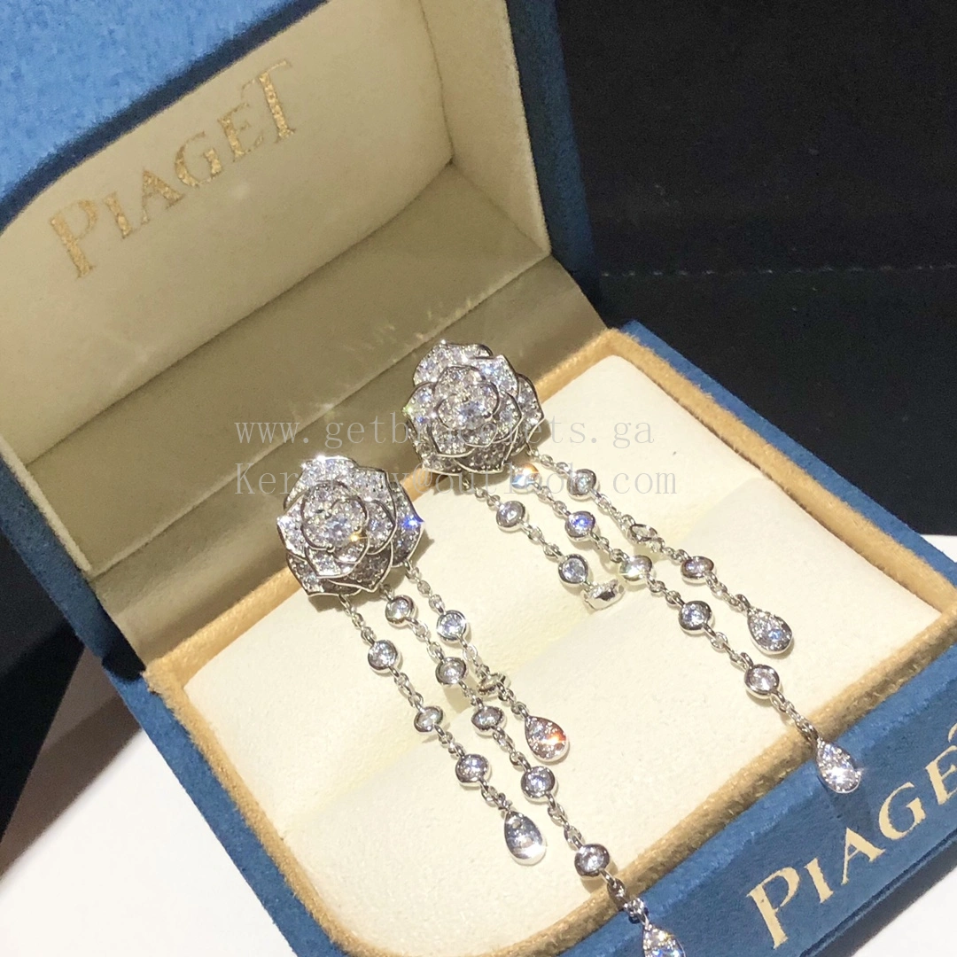 Piaget Rose Earrings With Pave Diamonds White Gol Rose Gold