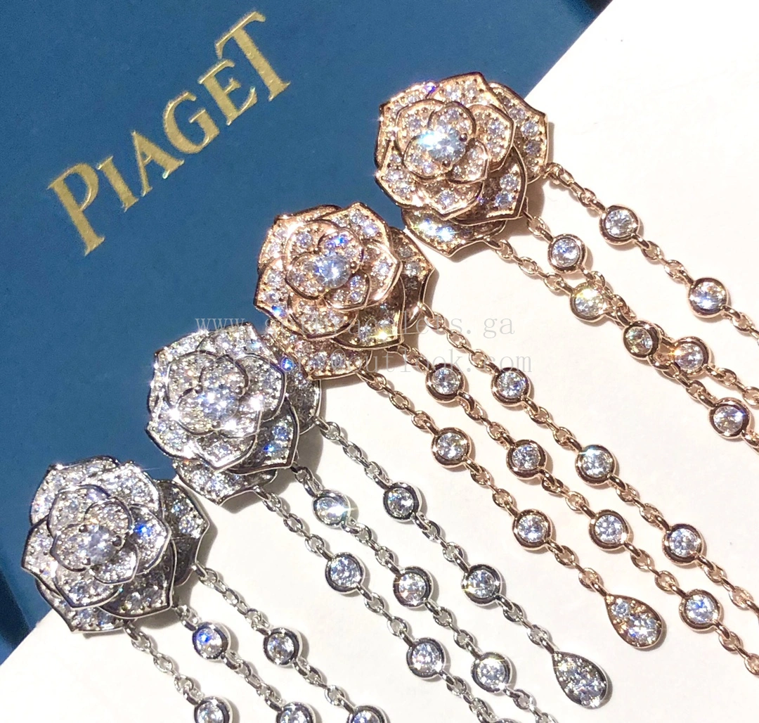 Piaget Rose Earrings With Pave Diamonds White Gol Rose Gold