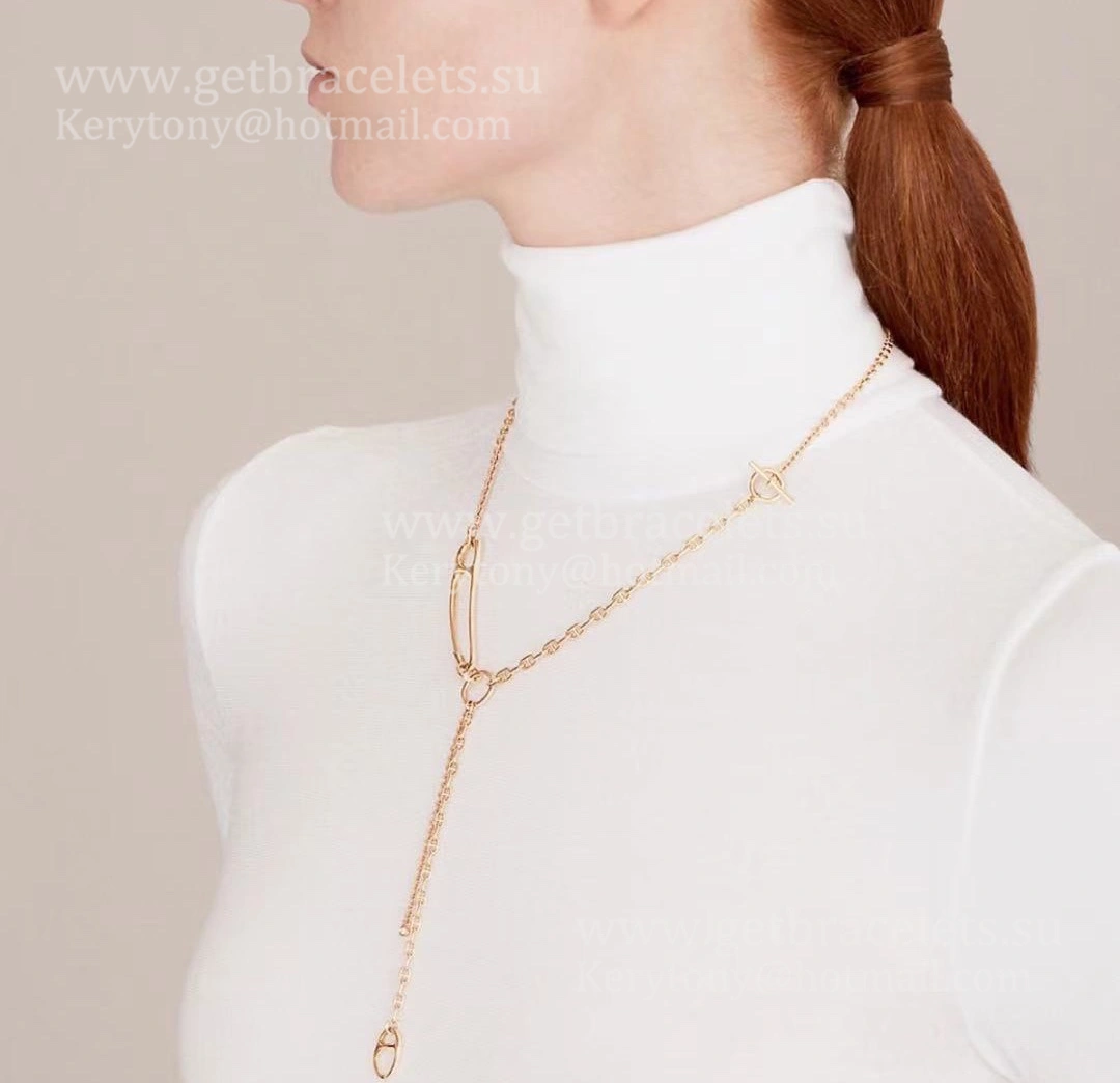 Price Online Hermes Chaine D’Ancre Punk Lariat Necklace Rose Gold Silver