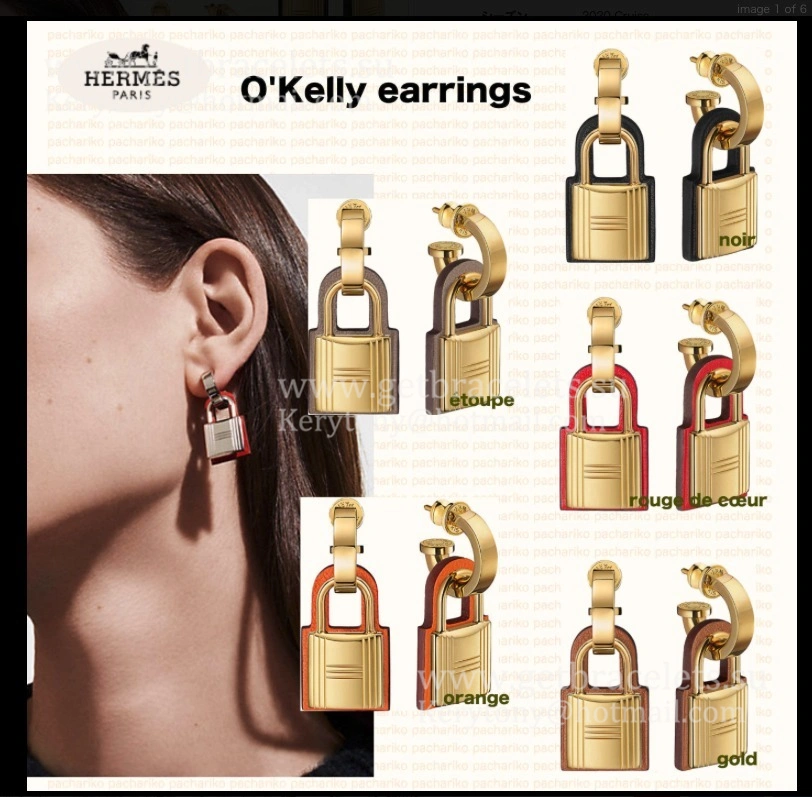 Quality Luxury Hermes O’Kelly Earrings in Swift Calfskin with Yellow Gold Plated
