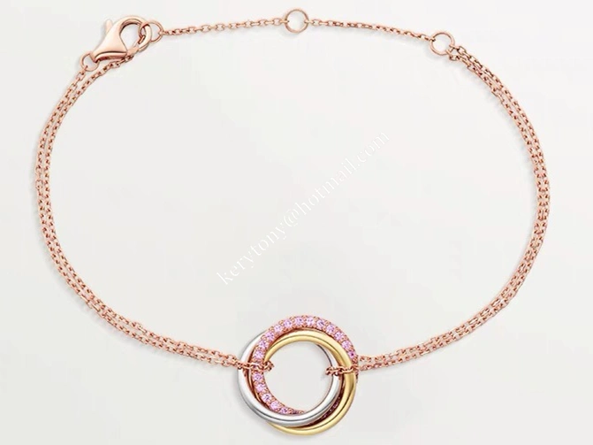 Replica Cartier Trinity Bracelet White Gold Yellow God with Pink Diamonds For Womens