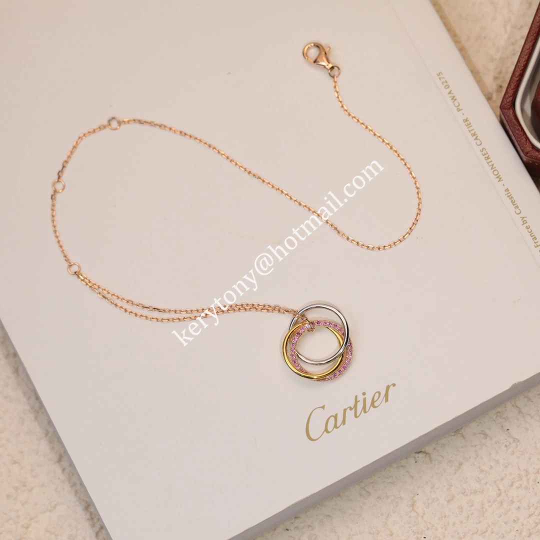 Replica Cartier Trinity Bracelet White Gold Yellow God with Pink Diamonds For Womens
