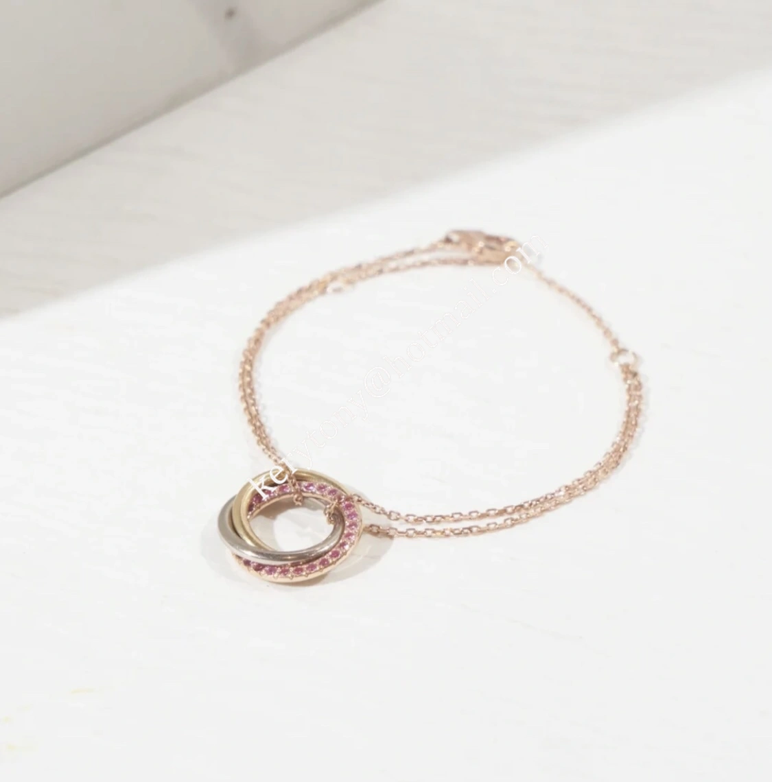 Replica Cartier Trinity Bracelet White Gold Yellow God with Pink Diamonds For Womens