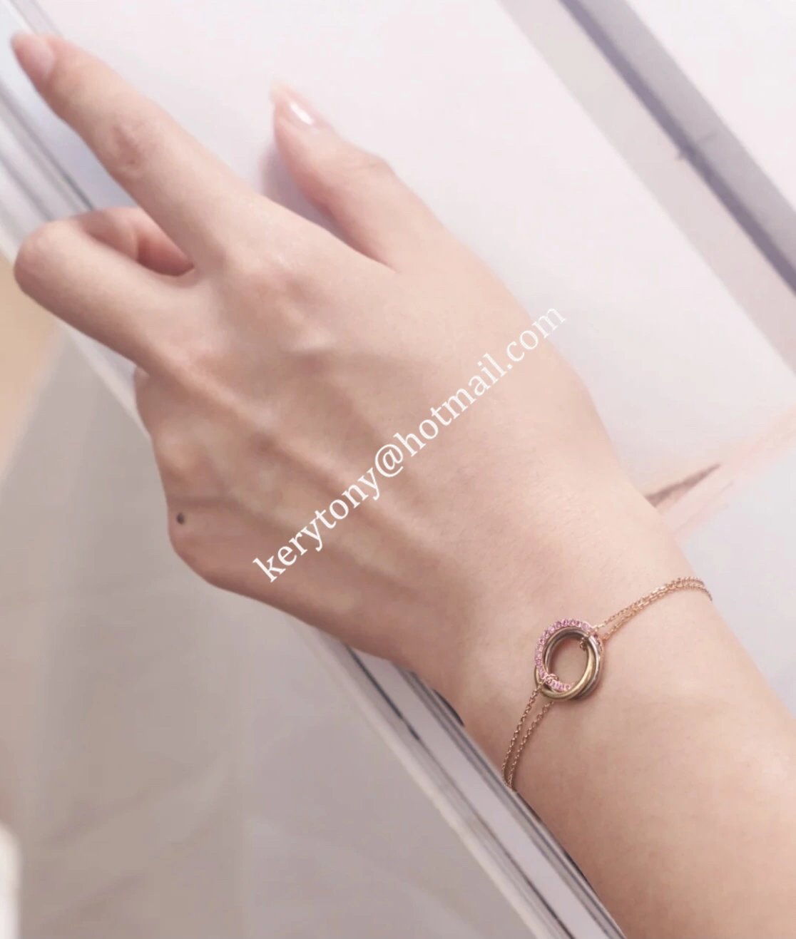 Replica Cartier Trinity Bracelet White Gold Yellow God with Pink Diamonds For Womens