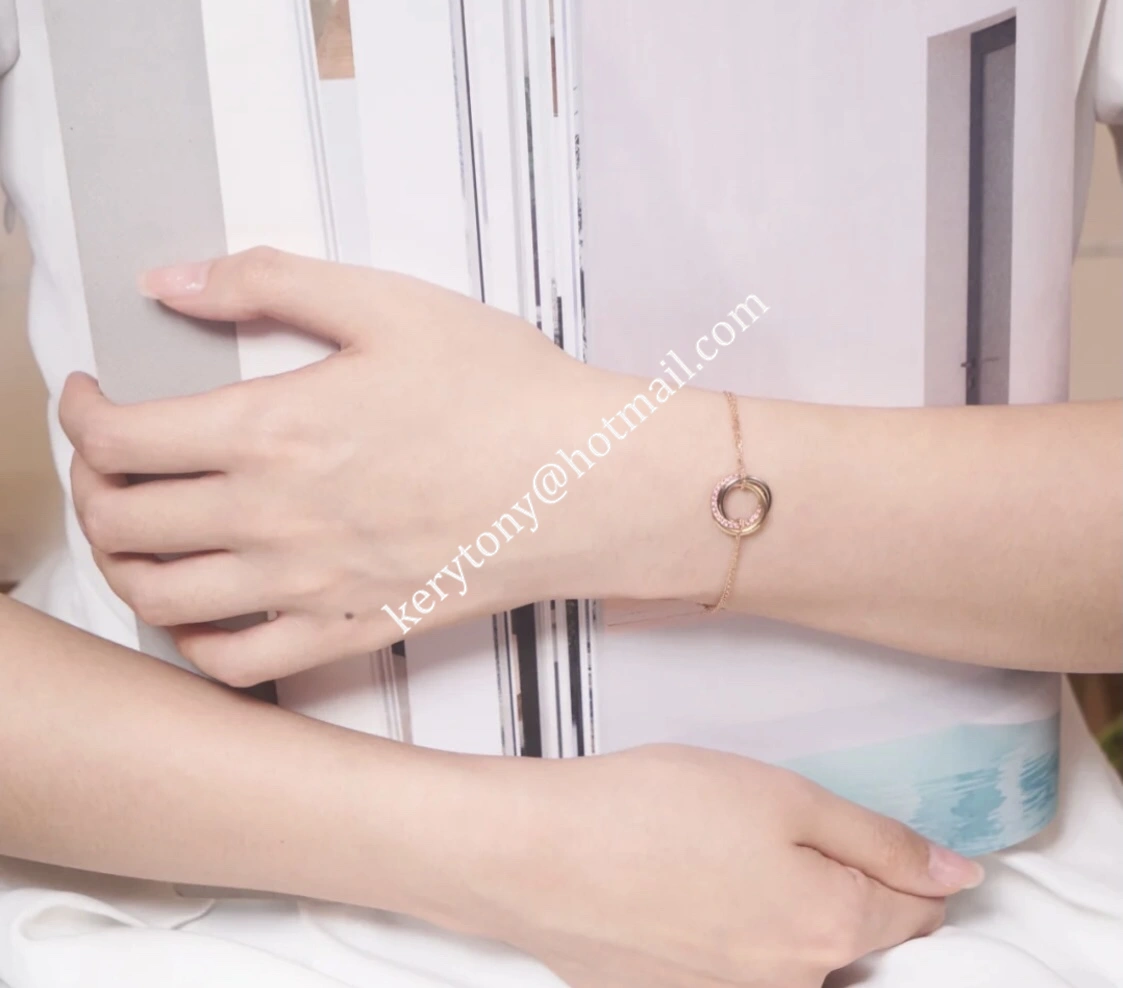 Replica Cartier Trinity Bracelet White Gold Yellow God with Pink Diamonds For Womens