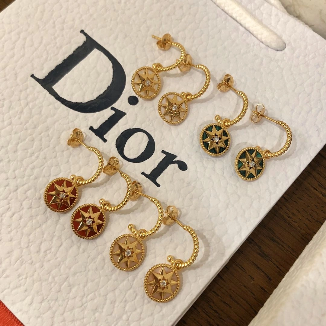 Replica Dior Rose Des Vents Eight-pointed Star Yellow Gold Women Diamond Earrings MOP Malachite Cornelian