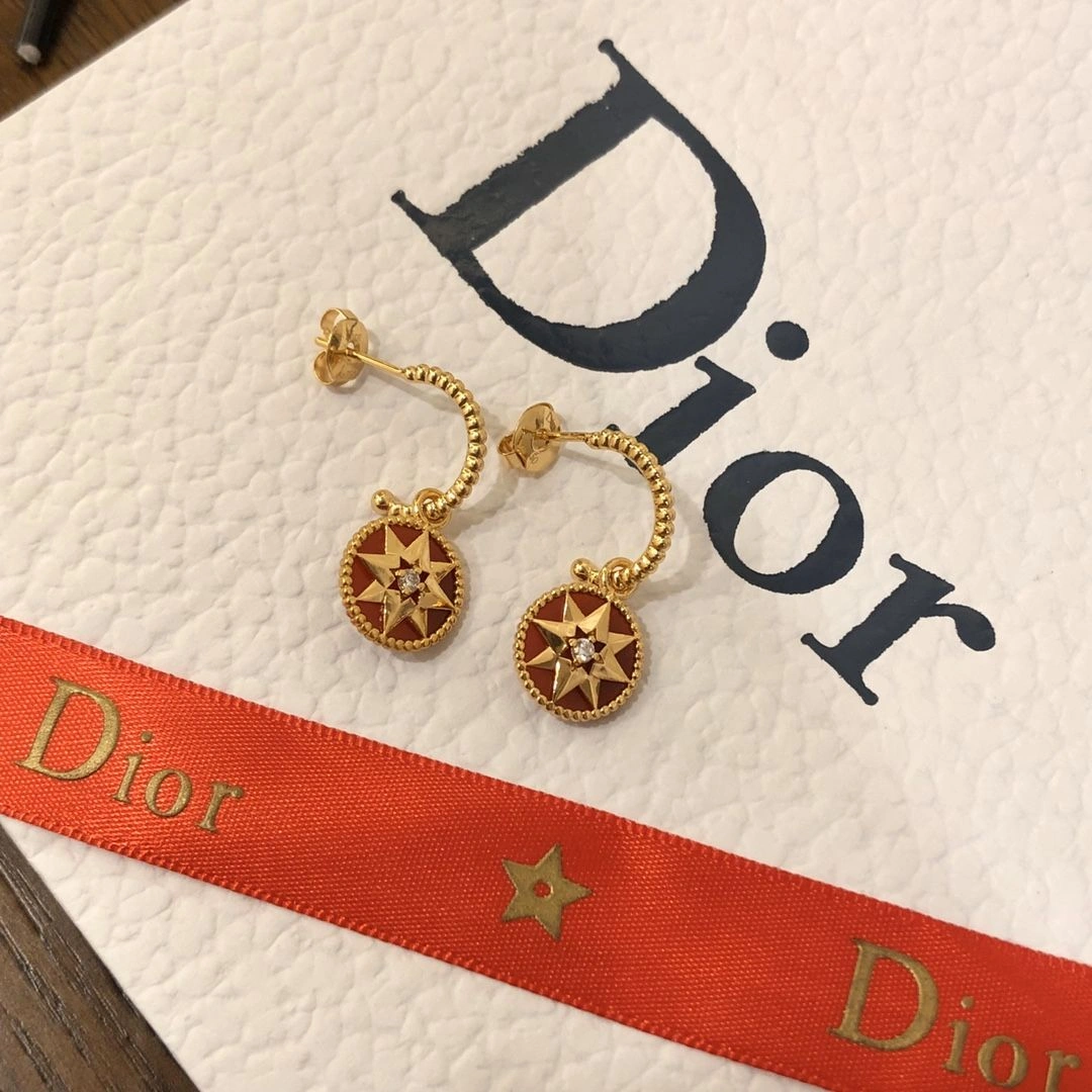 Replica Dior Rose Des Vents Eight-pointed Star Yellow Gold Women Diamond Earrings MOP Malachite Cornelian