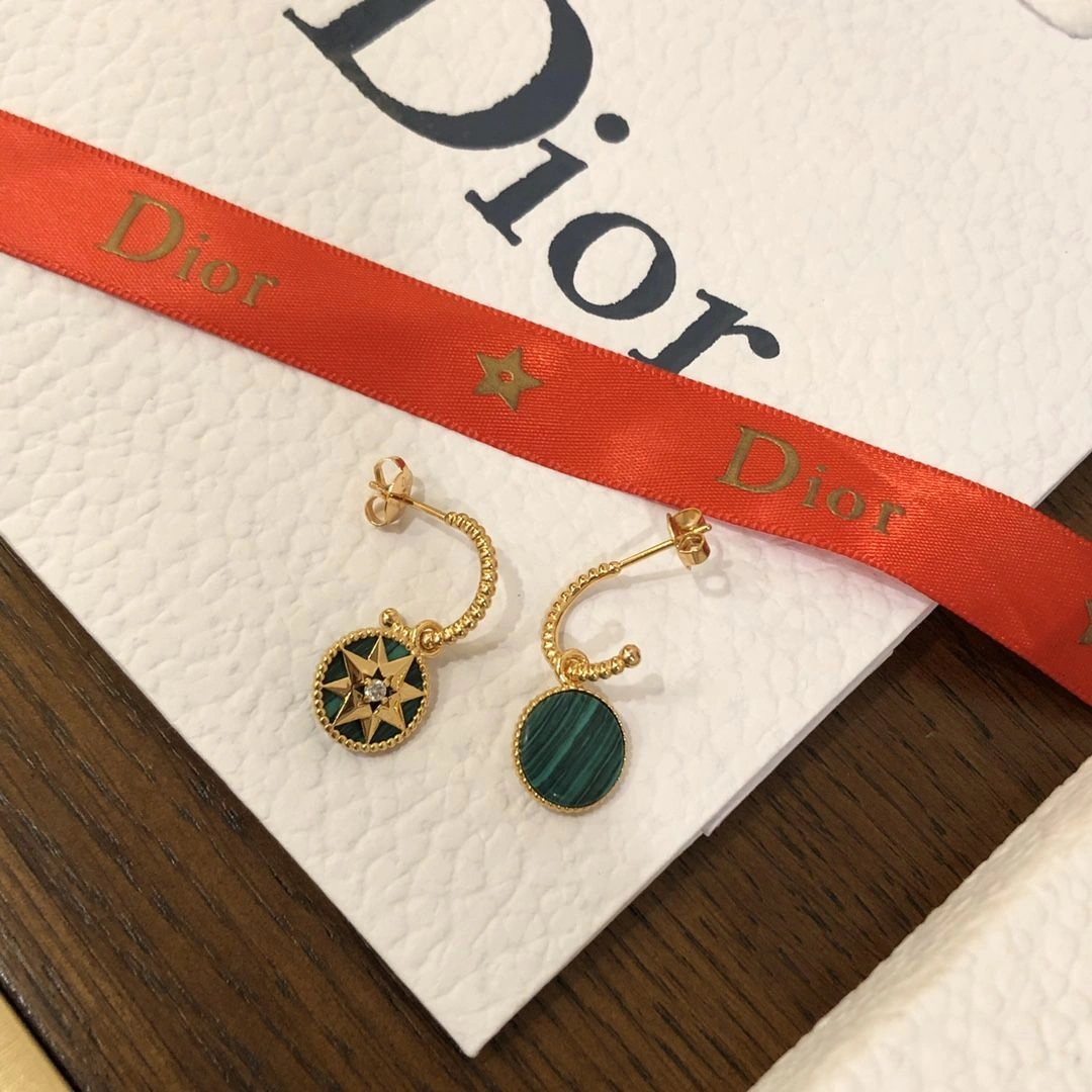 Replica Dior Rose Des Vents Eight-pointed Star Yellow Gold Women Diamond Earrings MOP Malachite Cornelian