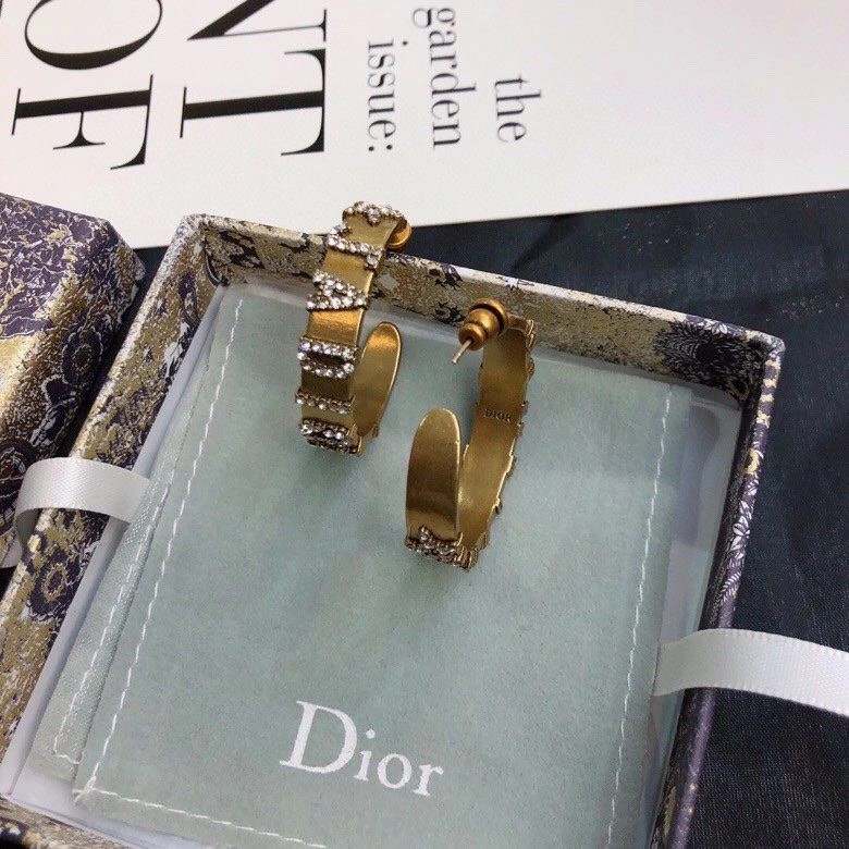 Replica Spring Hot Selling Dior J’ADIOR Star-JADIOR Diamonds Motif Antiqure Brass Wide Hoop Earrings For Ladies