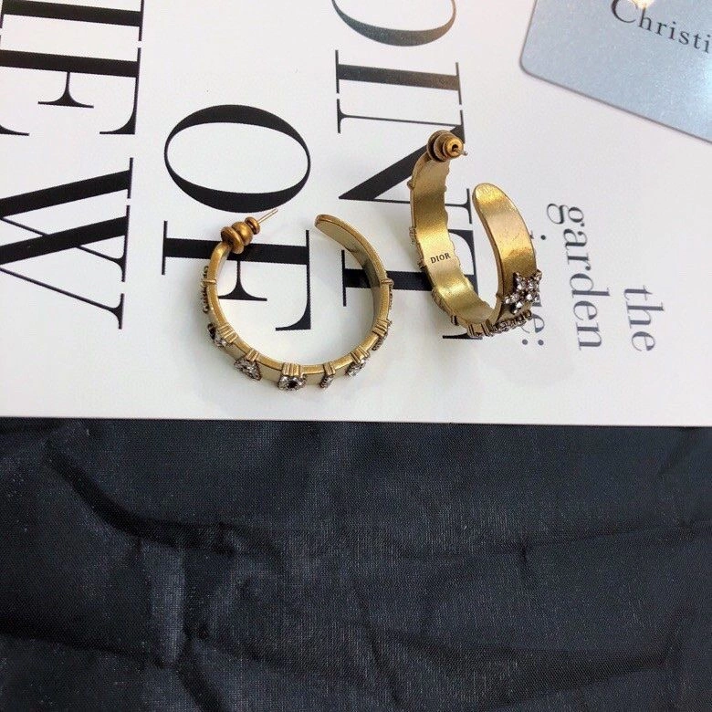 Replica Spring Hot Selling Dior J’ADIOR Star-JADIOR Diamonds Motif Antiqure Brass Wide Hoop Earrings For Ladies