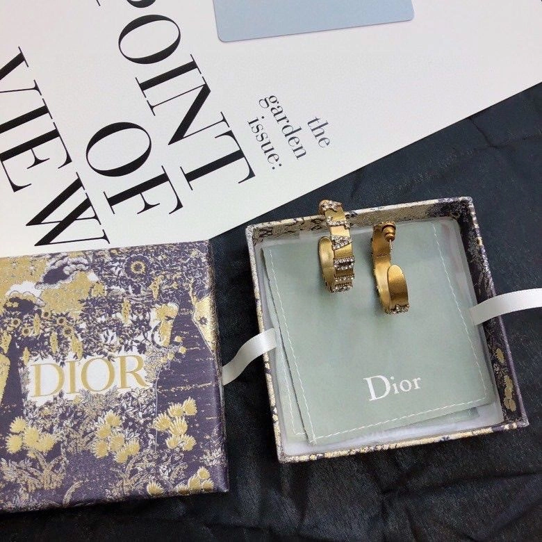 Replica Spring Hot Selling Dior J’ADIOR Star-JADIOR Diamonds Motif Antiqure Brass Wide Hoop Earrings For Ladies