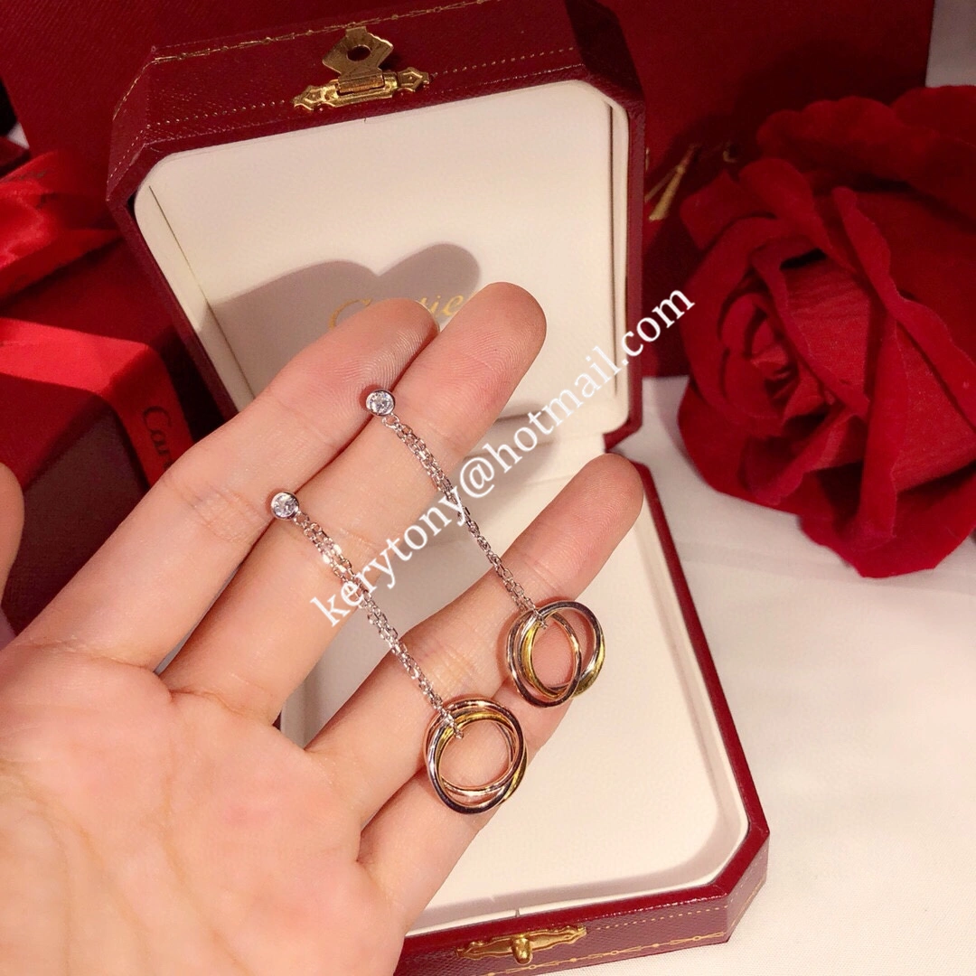 Replica Spring New Style Cartier Trinity Drop Earrings with Diamonds For Womens