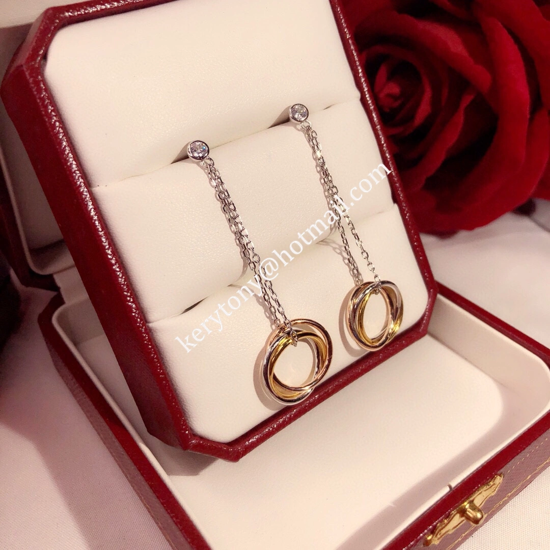 Replica Spring New Style Cartier Trinity Drop Earrings with Diamonds For Womens