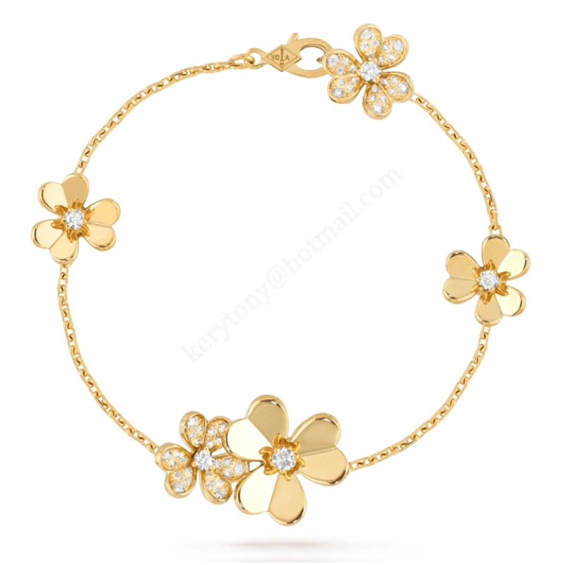 Replica Van Cleef Arpels Frivole Bracelet 5 Flowers Yellow Gold White Gold With Diamond Price America