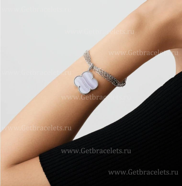 Replica Van Cleef Arpels Magic Alhambra Long Necklace 1 Motif Pendant White Gold Chalcedony