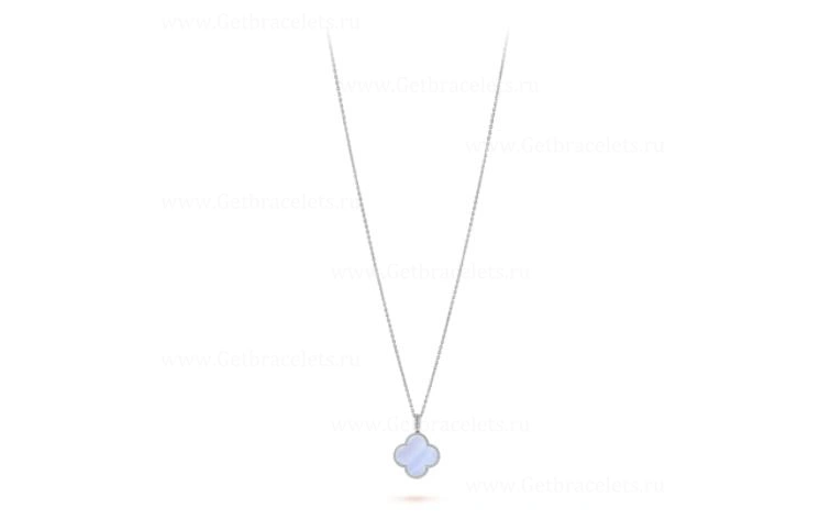 Replica Van Cleef Arpels Magic Alhambra Long Necklace 1 Motif Pendant White Gold Chalcedony