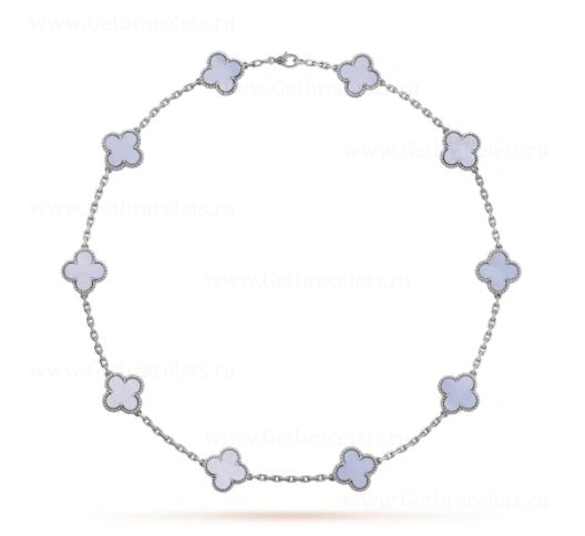 Replica Van Cleef Arpels Magic Alhambra Long Necklace 10 Motif Pendant White Gold Chalcedony