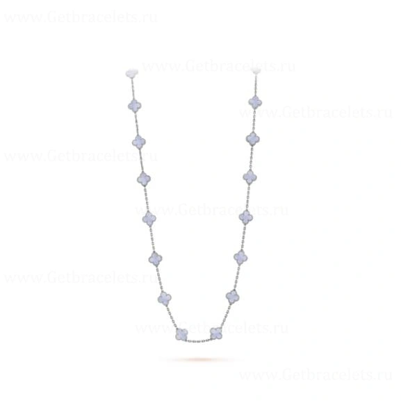 Replica Van Cleef Arpels Magic Alhambra Long Necklace 20 Motif Pendant White Gold Chalcedony