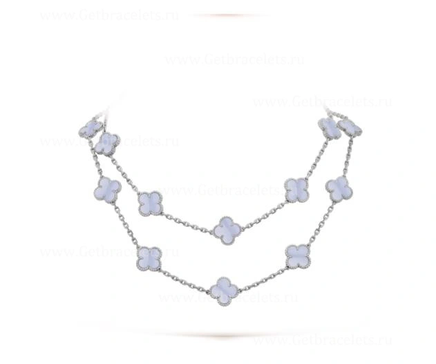Replica Van Cleef Arpels Magic Alhambra Long Necklace 20 Motif Pendant White Gold Chalcedony
